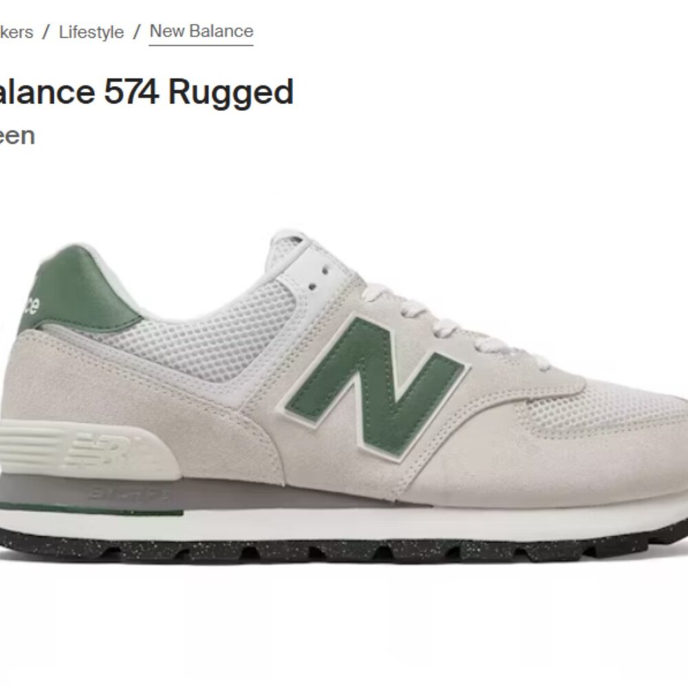 New Balance 574 Rugged - White Green - US Men's size 10/ women's 11.5
